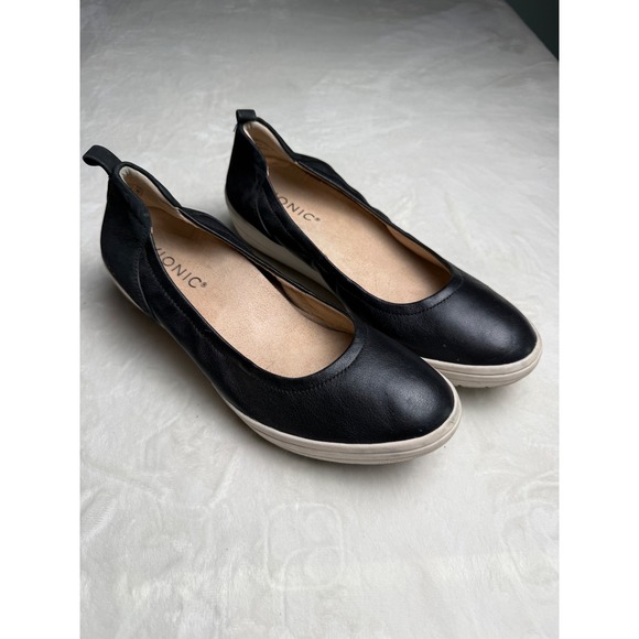Vionic Shoes - Vionic Jacey Black Leather Suede Wedge Slip On Shoes Womens 6.5 Orthotic Support